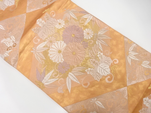 JAPANESE KIMONO / ANTIQUE FUKURO OBI / SILK / WOVEN KIKU & PAULOWNIA